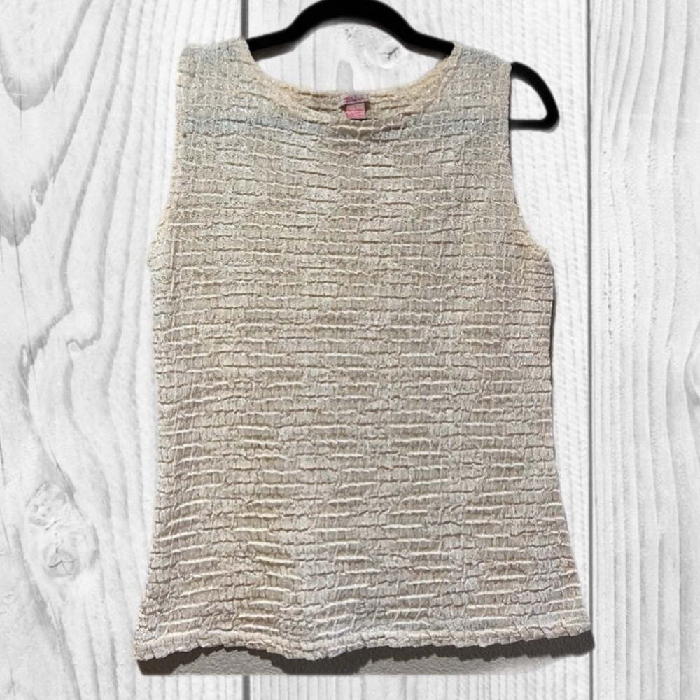 VTG Sleeveless Ruched Textured Tank Top Butter Yellow Coastal Beach top size S